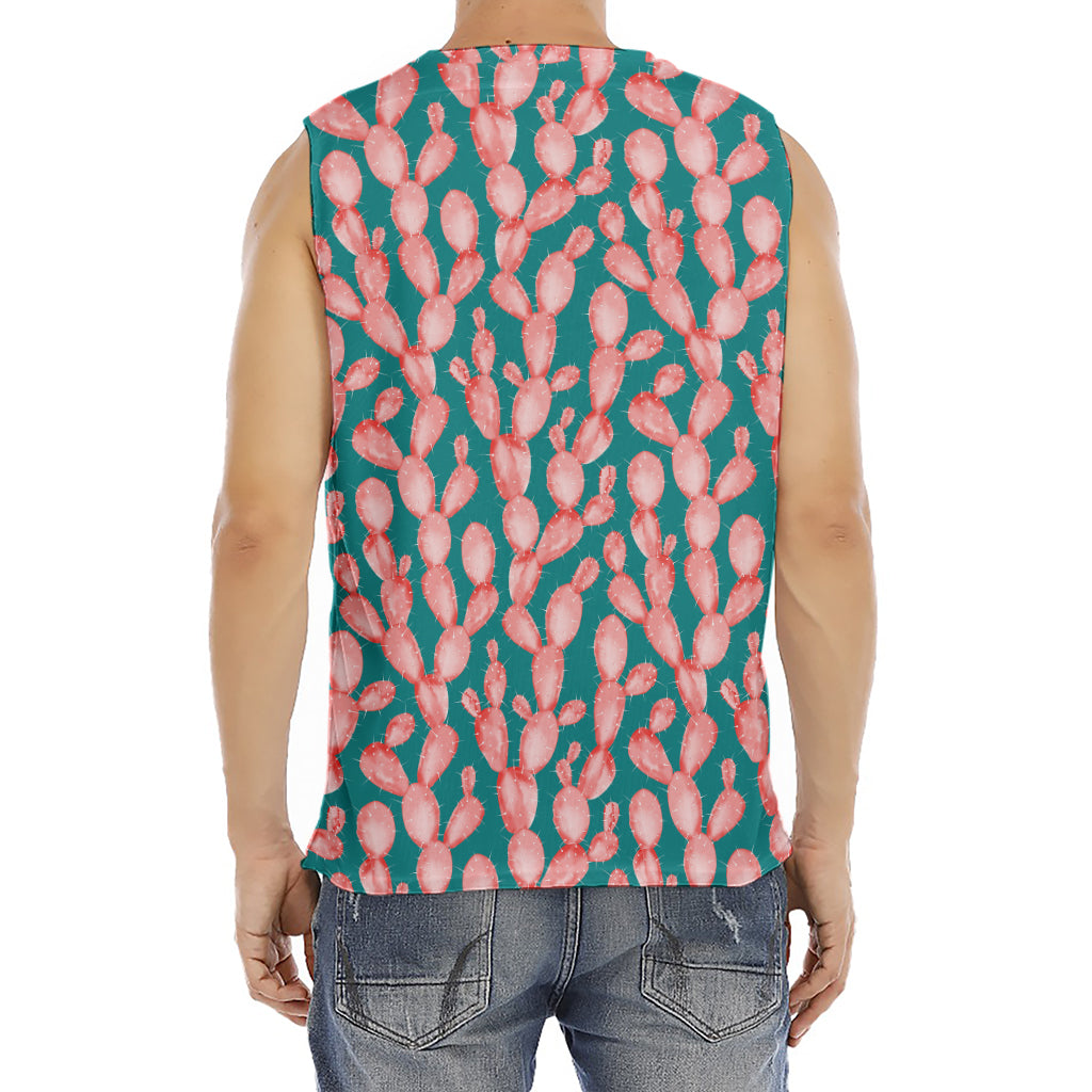 Pink Cactus Pattern Print Men's Fitness Tank Top