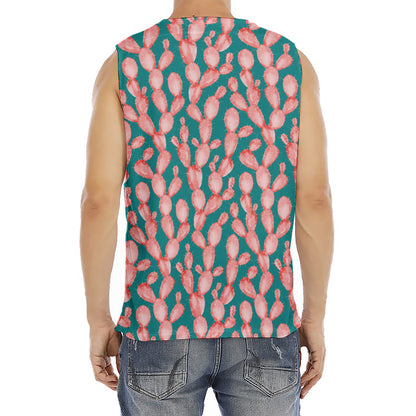 Pink Cactus Pattern Print Men's Fitness Tank Top