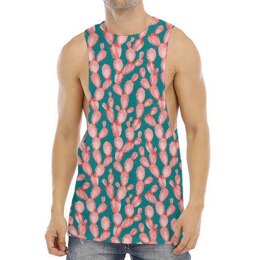 Pink Cactus Pattern Print Men's Muscle Tank Top