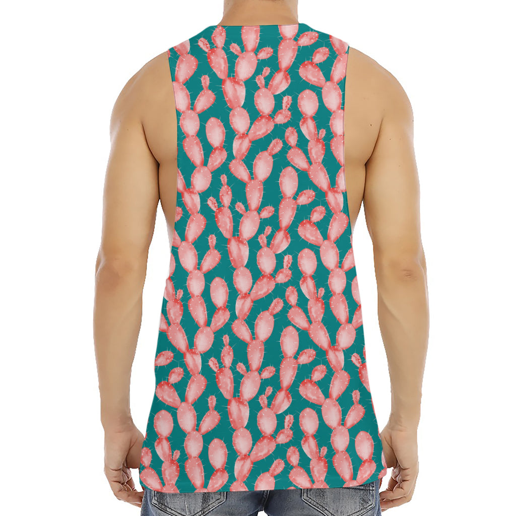 Pink Cactus Pattern Print Men's Muscle Tank Top
