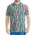 Pink Cactus Pattern Print Men's Polo Shirt
