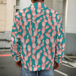 Pink Cactus Pattern Print Men's Shirt Jacket