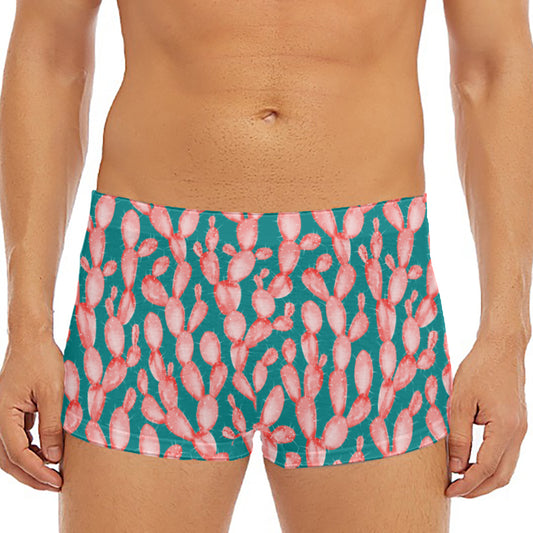 Pink Cactus Pattern Print Men's Short Boxer Briefs