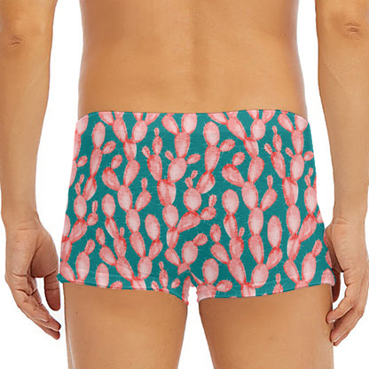 Pink Cactus Pattern Print Men's Short Boxer Briefs