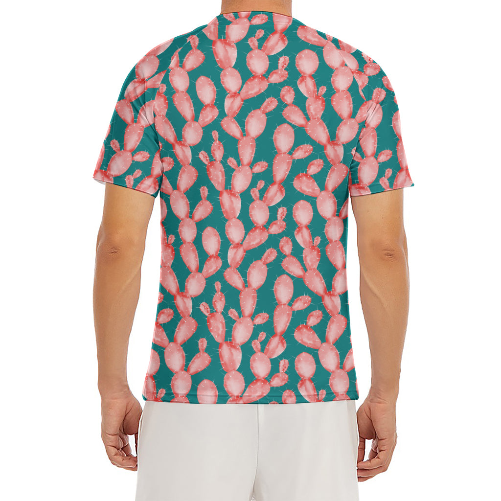 Pink Cactus Pattern Print Men's Short Sleeve Rash Guard