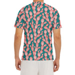 Pink Cactus Pattern Print Men's Short Sleeve Rash Guard