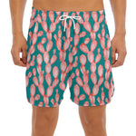 Pink Cactus Pattern Print Men's Split Running Shorts