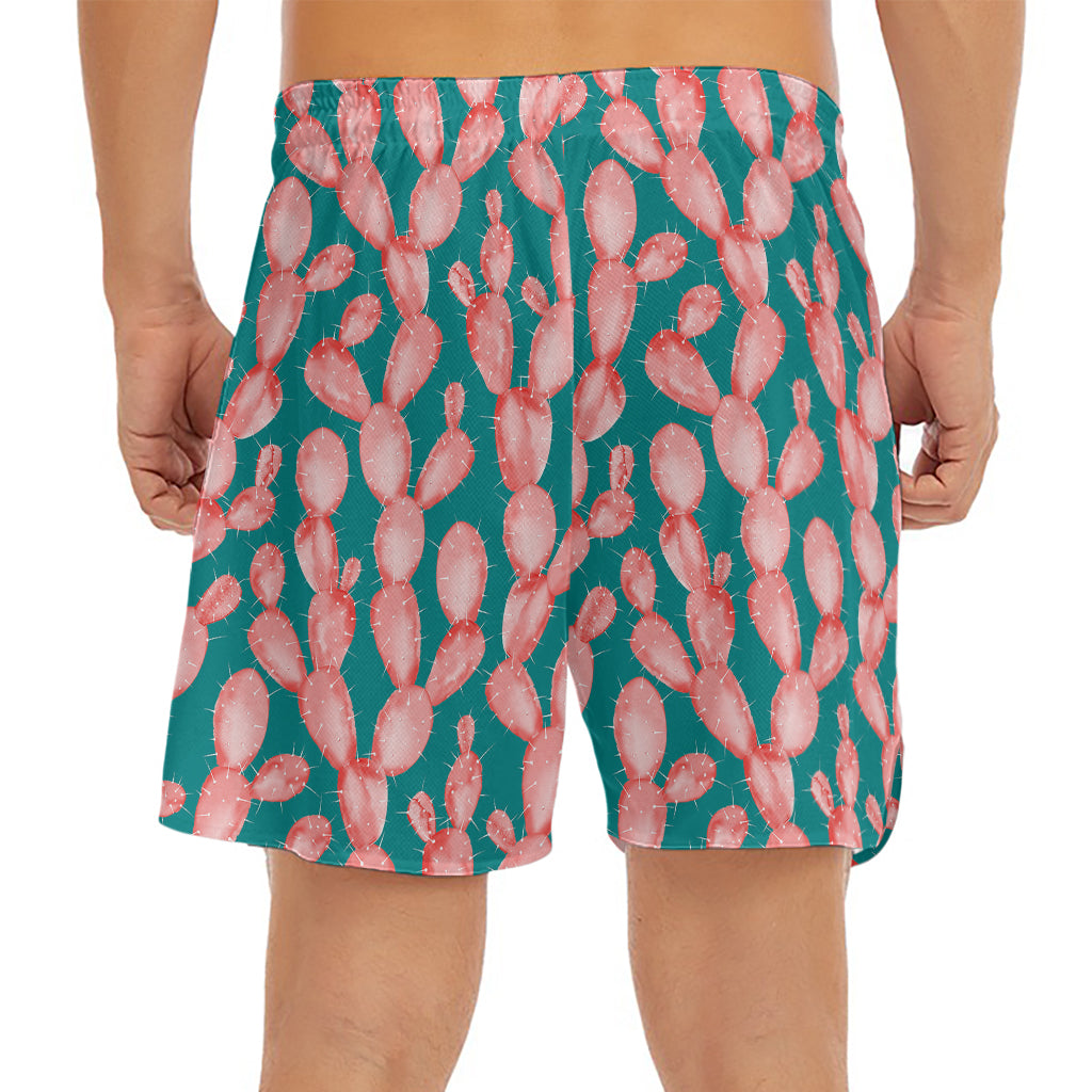 Pink Cactus Pattern Print Men's Split Running Shorts