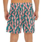 Pink Cactus Pattern Print Men's Split Running Shorts