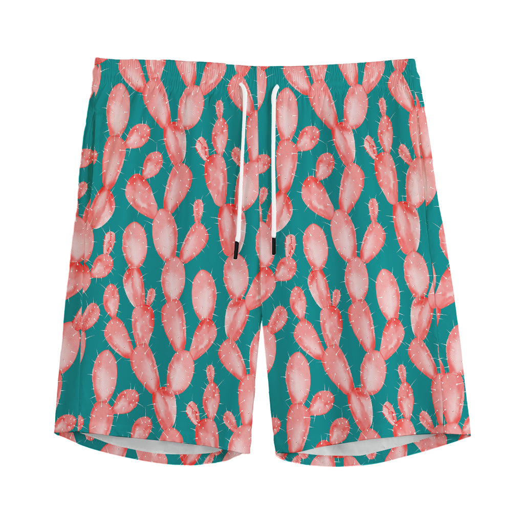 Pink Cactus Pattern Print Men's Sports Shorts