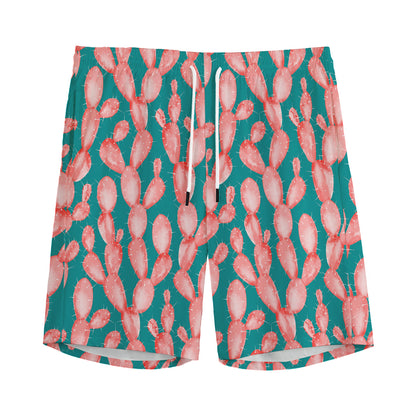 Pink Cactus Pattern Print Men's Sports Shorts