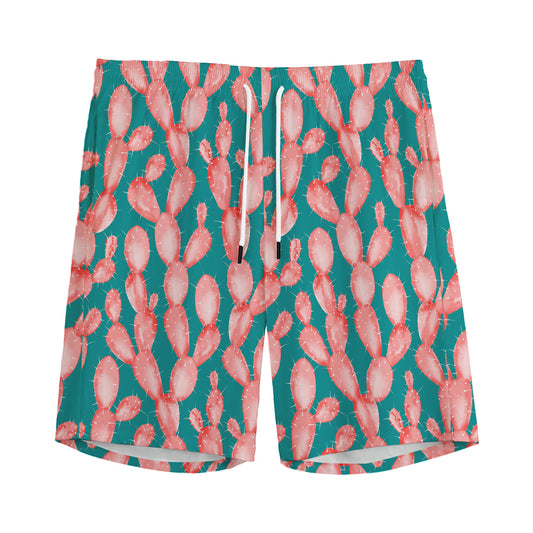 Pink Cactus Pattern Print Men's Sports Shorts