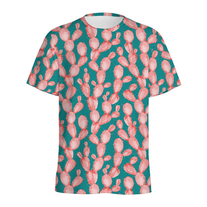 Pink Cactus Pattern Print Men's Sports T-Shirt