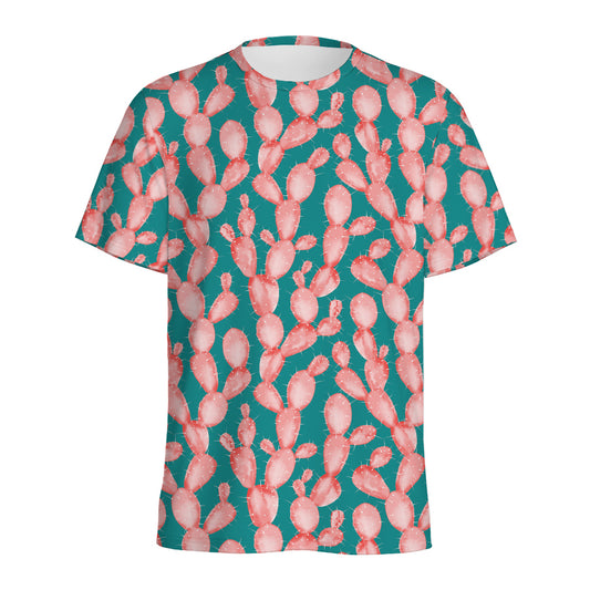 Pink Cactus Pattern Print Men's Sports T-Shirt