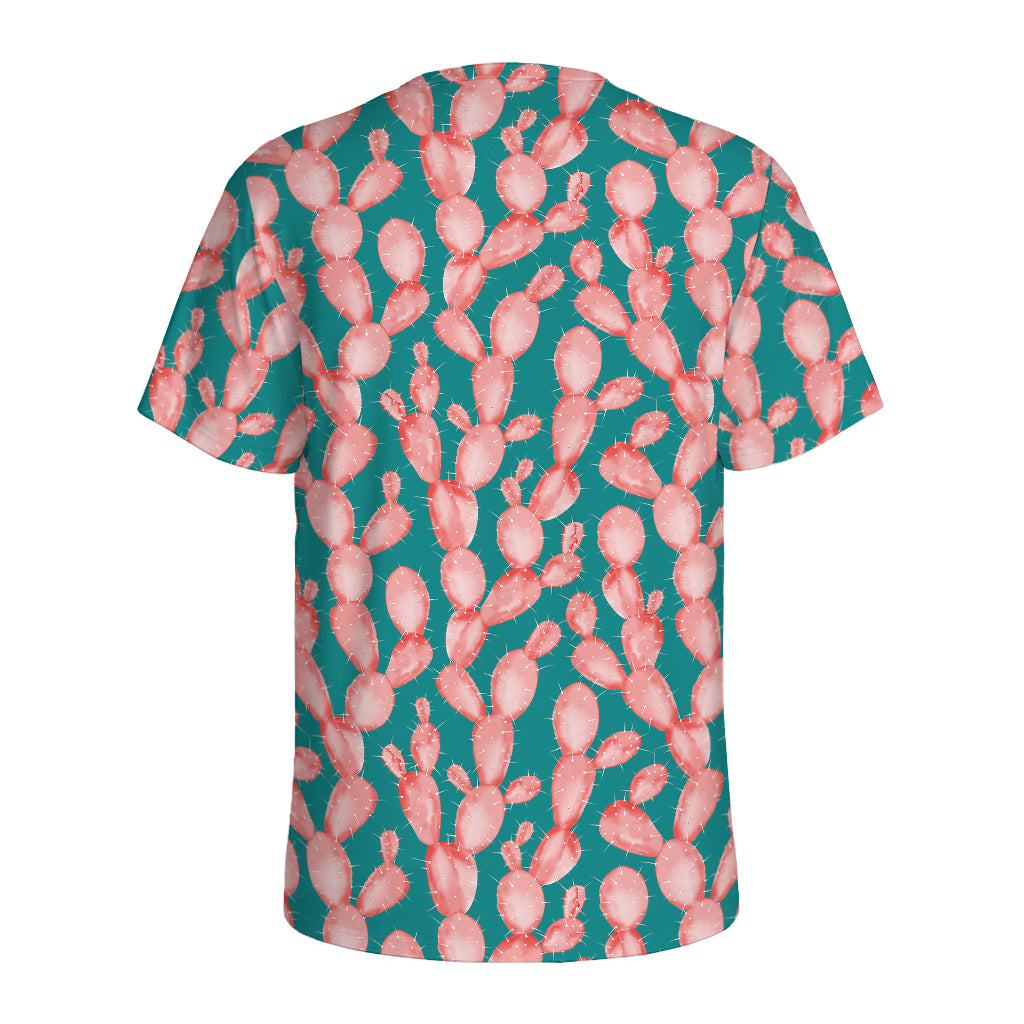 Pink Cactus Pattern Print Men's Sports T-Shirt