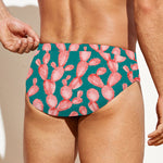 Pink Cactus Pattern Print Men's Swim Briefs