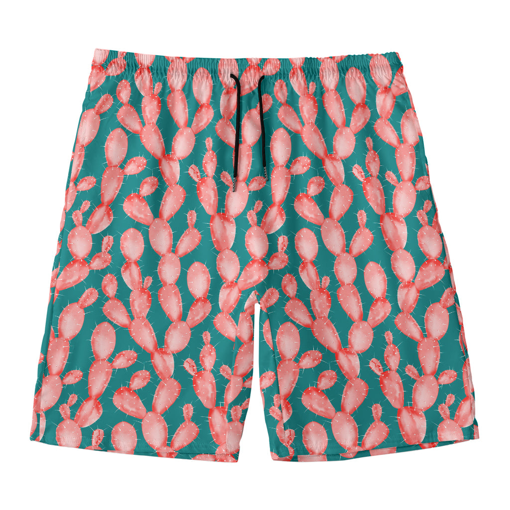 Pink Cactus Pattern Print Men's Swim Trunks