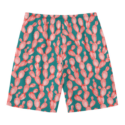 Pink Cactus Pattern Print Men's Swim Trunks