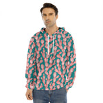 Pink Cactus Pattern Print Men's Velvet Pullover Hoodie