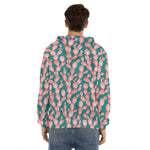 Pink Cactus Pattern Print Men's Velvet Pullover Hoodie