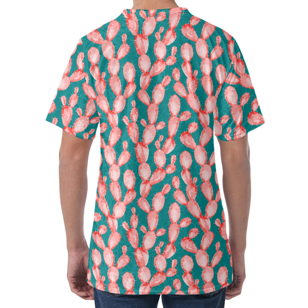 Pink Cactus Pattern Print Men's Velvet T-Shirt