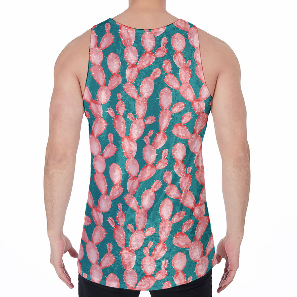 Pink Cactus Pattern Print Men's Velvet Tank Top
