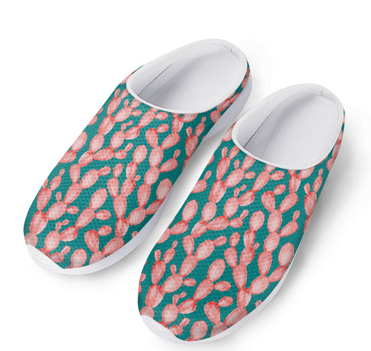 Pink Cactus Pattern Print Mesh Casual Shoes