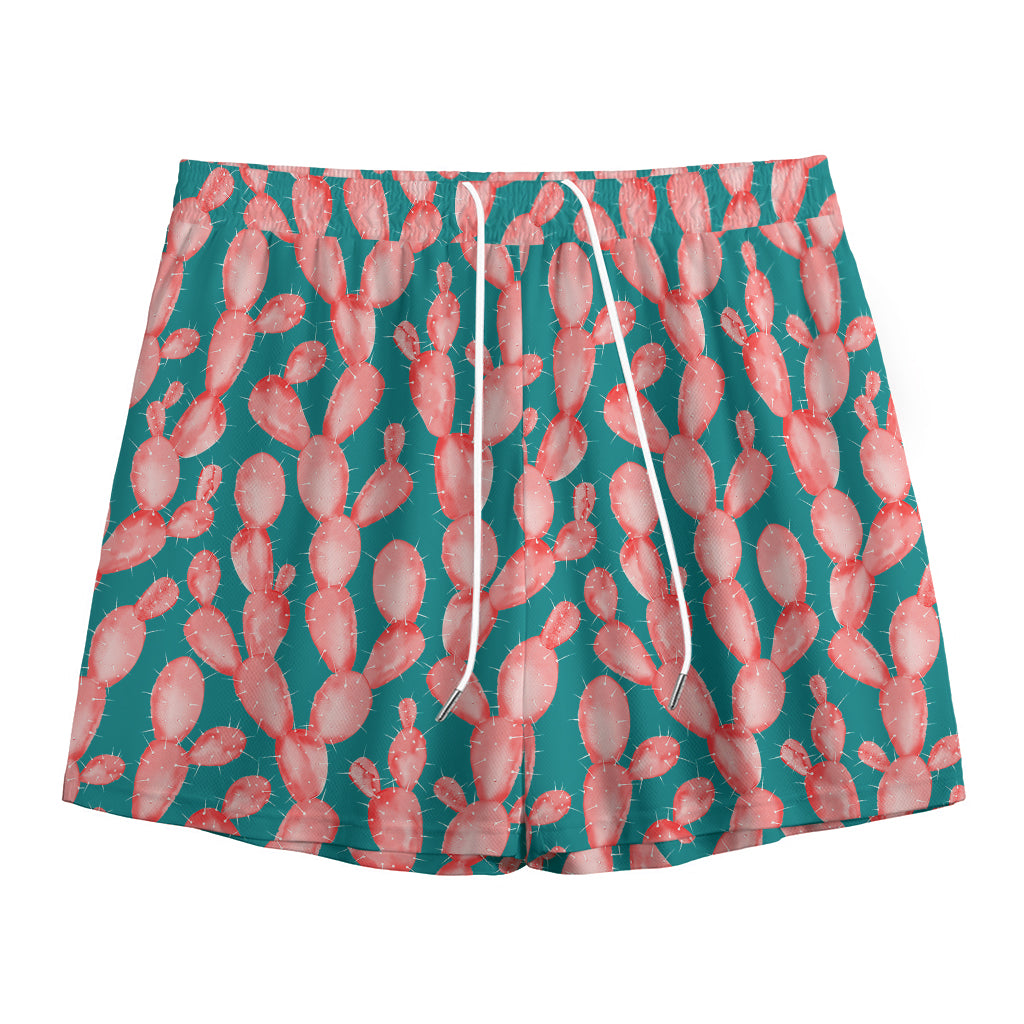 Pink Cactus Pattern Print Mesh Shorts