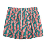 Pink Cactus Pattern Print Mesh Shorts