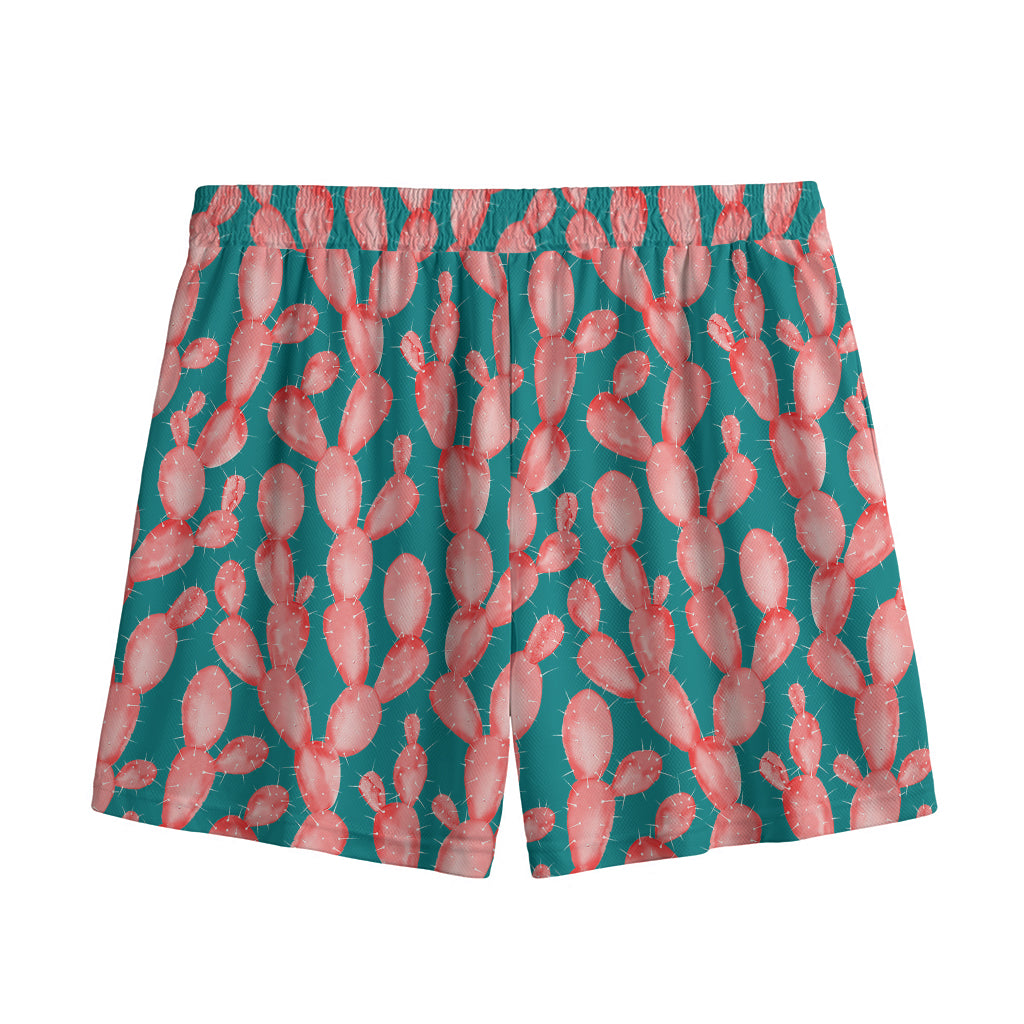 Pink Cactus Pattern Print Mesh Shorts