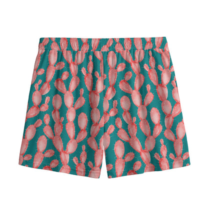 Pink Cactus Pattern Print Mesh Shorts