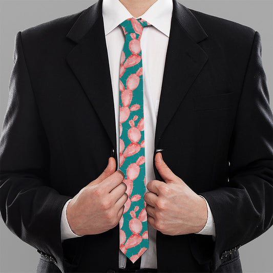 Pink Cactus Pattern Print Necktie