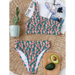 Pink Cactus Pattern Print One Shoulder Bikini Top