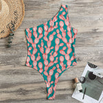 Pink Cactus Pattern Print One Shoulder Bodysuit