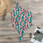 Pink Cactus Pattern Print One Shoulder Bodysuit