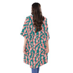 Pink Cactus Pattern Print Open Front Beach Cover Up