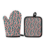 Pink Cactus Pattern Print Oven Mitt And Pot Holder Set