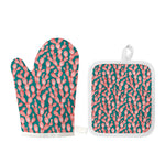 Pink Cactus Pattern Print Oven Mitt And Pot Holder Set