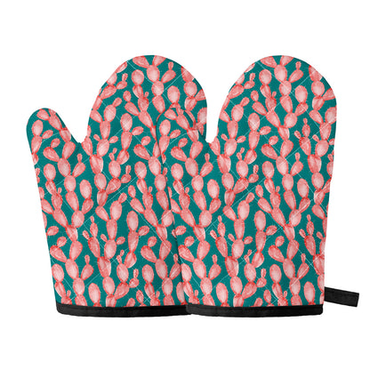 Pink Cactus Pattern Print Oven Mitts