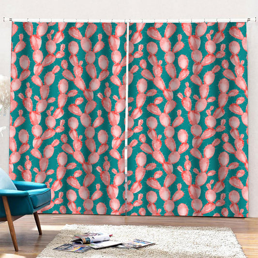 Pink Cactus Pattern Print Pencil Pleat Curtains