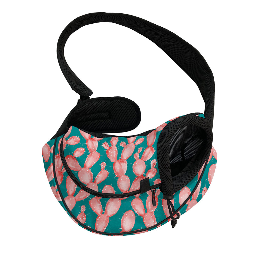 Pink Cactus Pattern Print Pet Sling Carrier