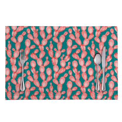 Pink Cactus Pattern Print Placemat