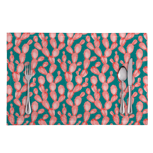 Pink Cactus Pattern Print Placemat