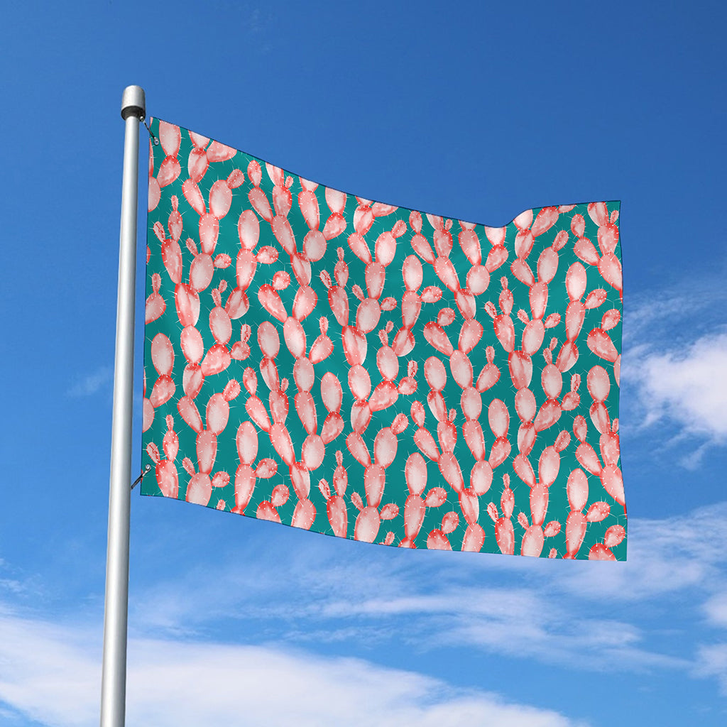 Pink Cactus Pattern Print Polyester Flag