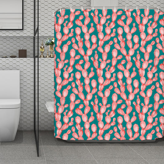 Pink Cactus Pattern Print Polyester Shower Curtain