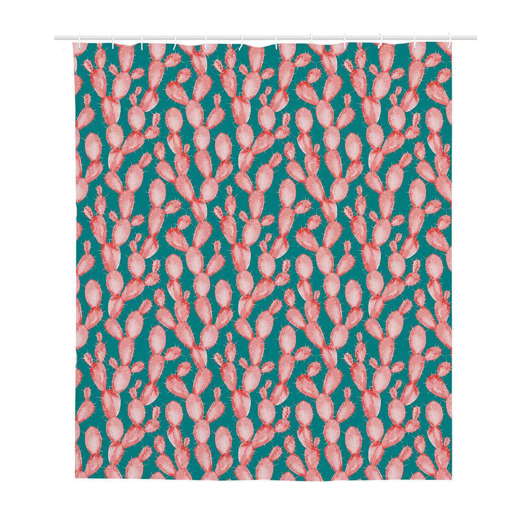 Pink Cactus Pattern Print Polyester Shower Curtain