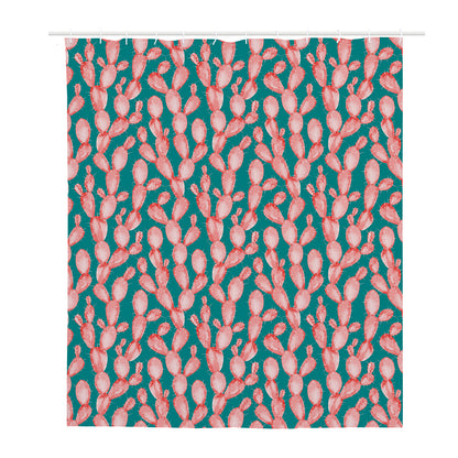 Pink Cactus Pattern Print Polyester Shower Curtain