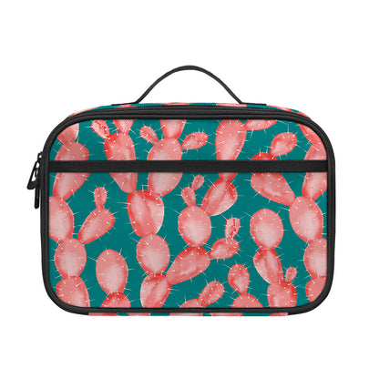 Pink Cactus Pattern Print Portable Lunch Bag