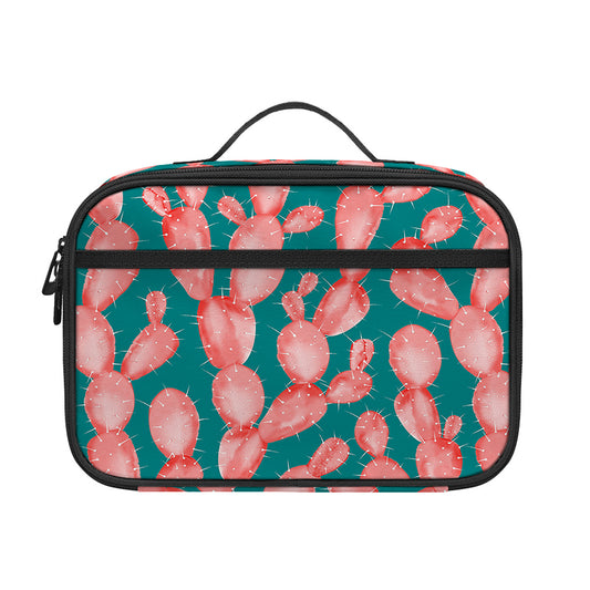 Pink Cactus Pattern Print Portable Lunch Bag