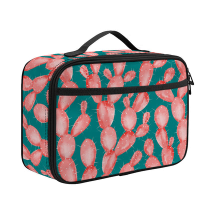 Pink Cactus Pattern Print Portable Lunch Bag